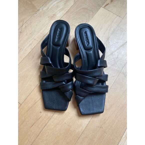 VINCE Women's "Tessa" block heel sandals leather square toe - Picture 2 of 8